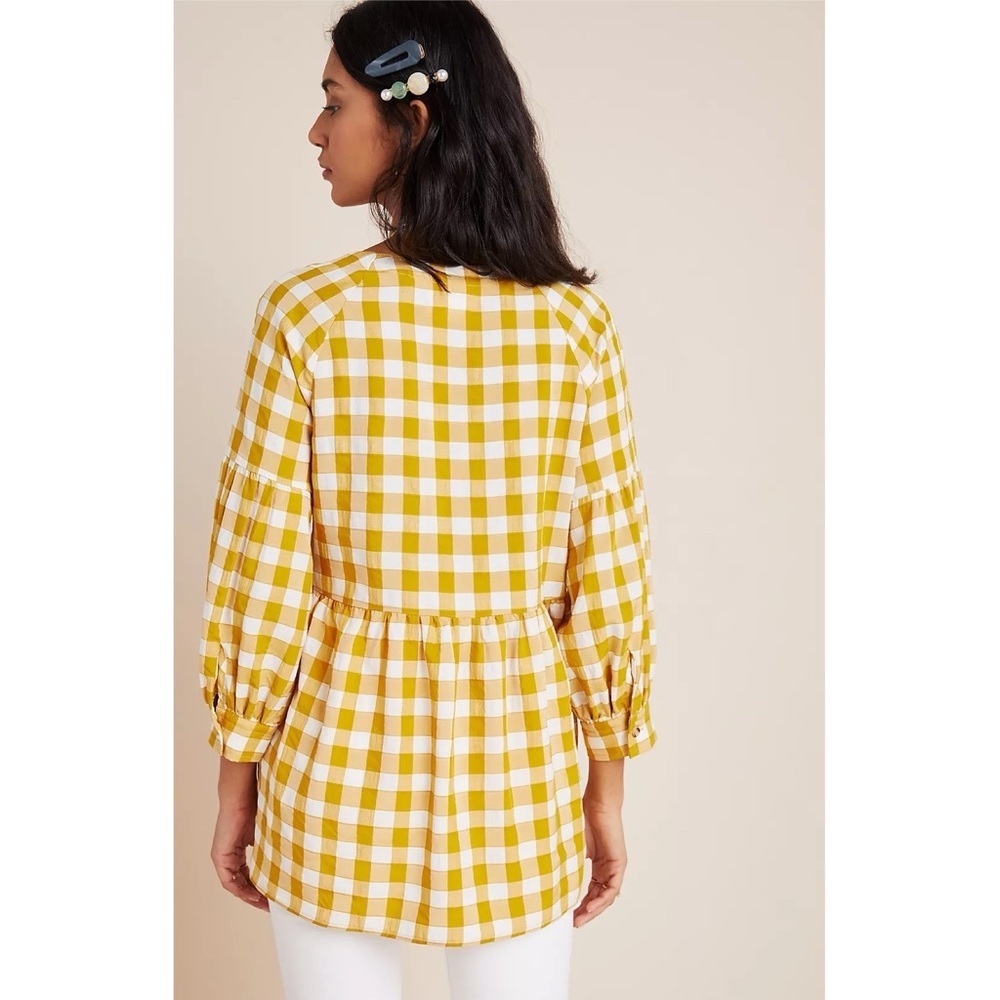 Maeve‎ Anthropologie April Gingham Babydoll Blouse Mustard Yellow Check S - Picture 2 of 10